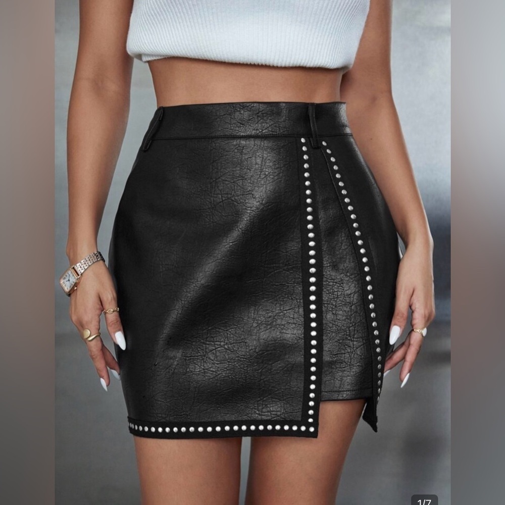 New Faux Leather Black Studded Skirt size XS